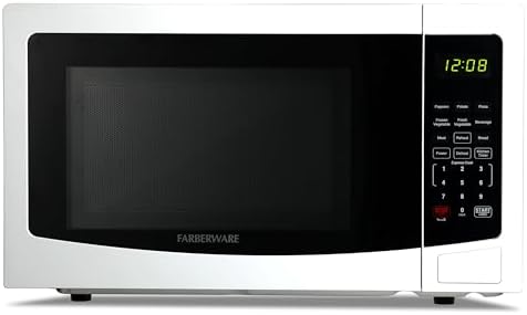 Farberware 1.1 Cu. Ft. Countertop Microwave Oven – 1000 Watts Power, Auto Cook Settings, Defrost, Easy Clean and Child Safety Lock - White