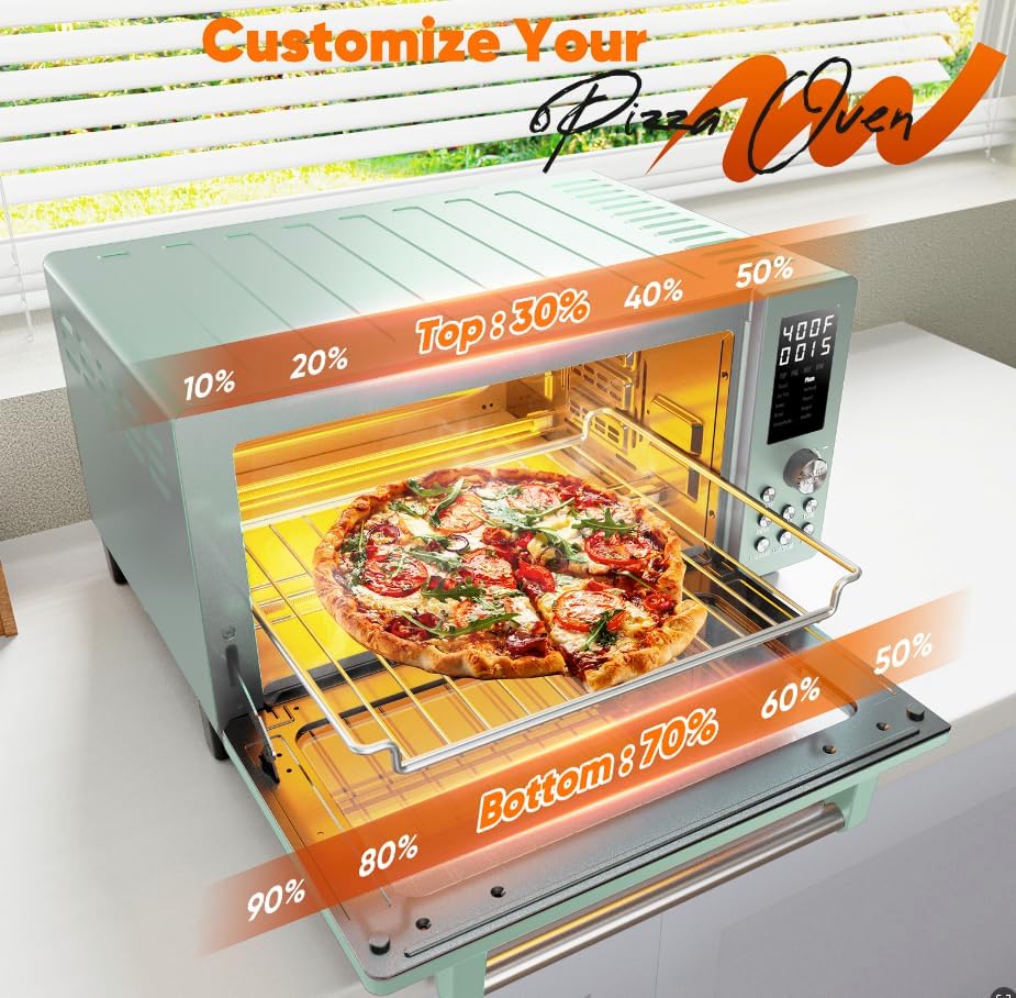 Nuwave Bravo Pro Smart 21QT Toaster Oven Air Fryer Combo, Convection Oven Countertop, 10 functions all in 1, with even & quick crisp technology, 50-450°F, 1800W, Mint Green