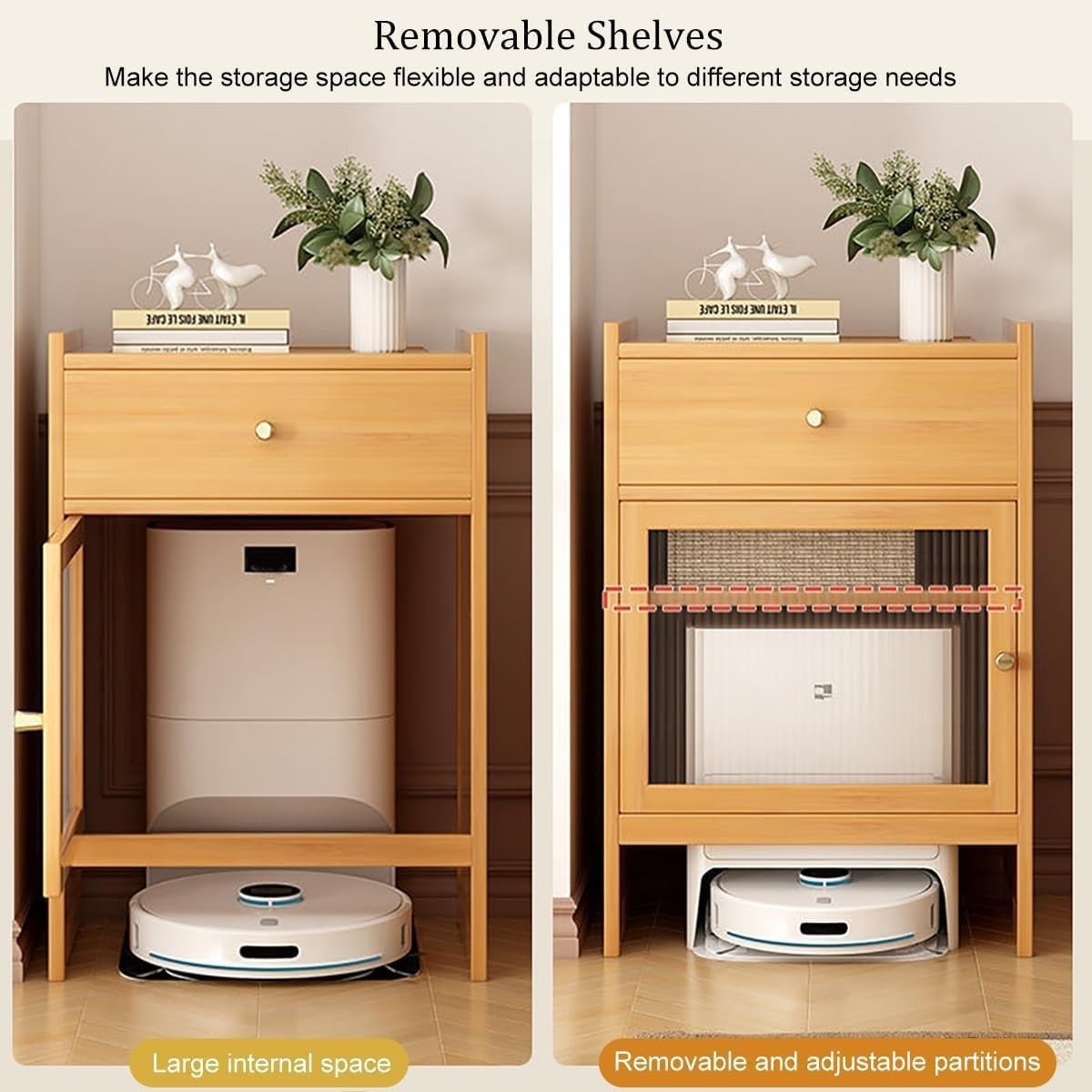 Robot Vacuum Hidden Cabinet Robot Vacuum Storage Cabinet Bamboo Freestanding Rack for Living Room, Home, Office, Entrance, Corridor(Natural)