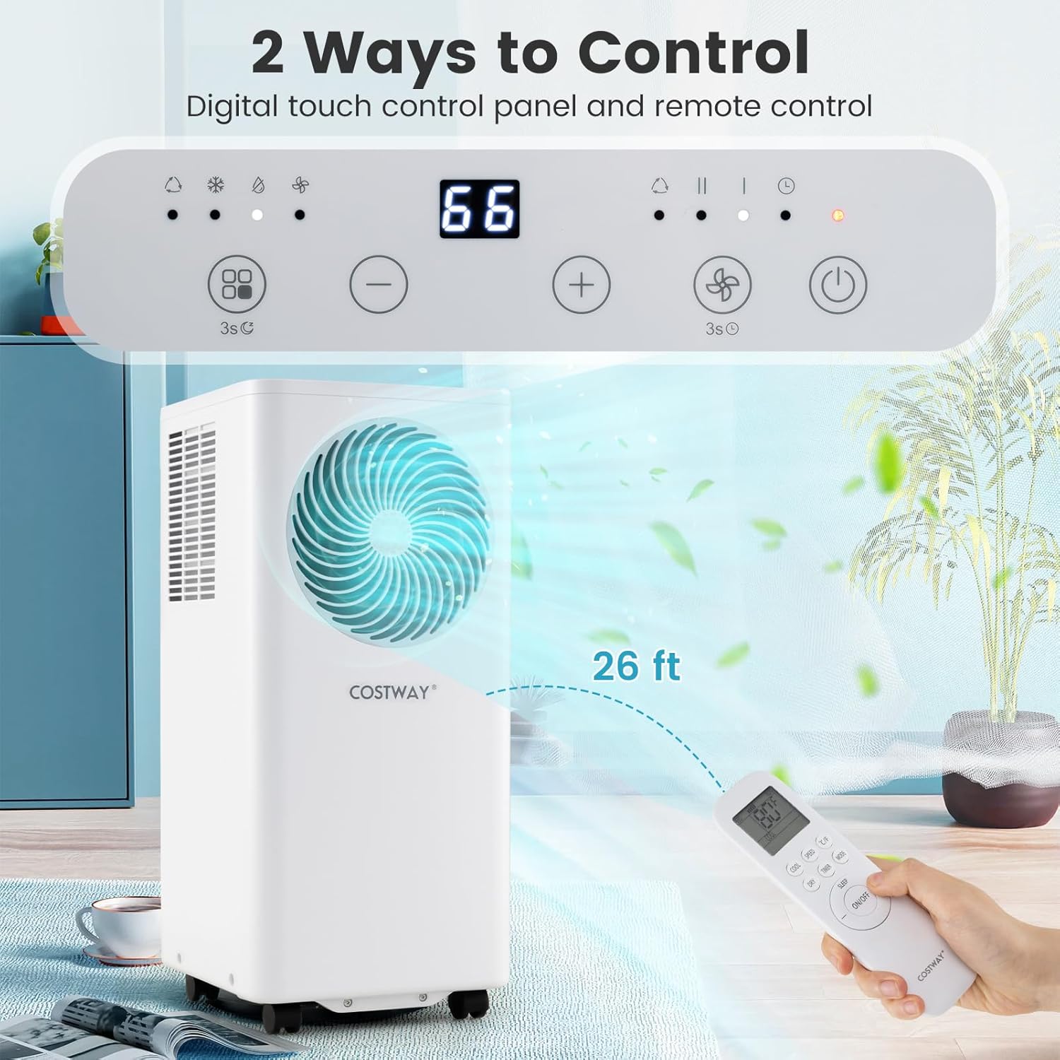 COSTWAY 8200 BTU Portable Air Conditioner, 3-in-1 Floor AC Unit with Fan & Dehumidifier, 24H Timer, Sleep Mode, Remote Control, Drain Hose & Window Installation Kit, Cools up to 350 Sq. Ft (8200 BTU)
