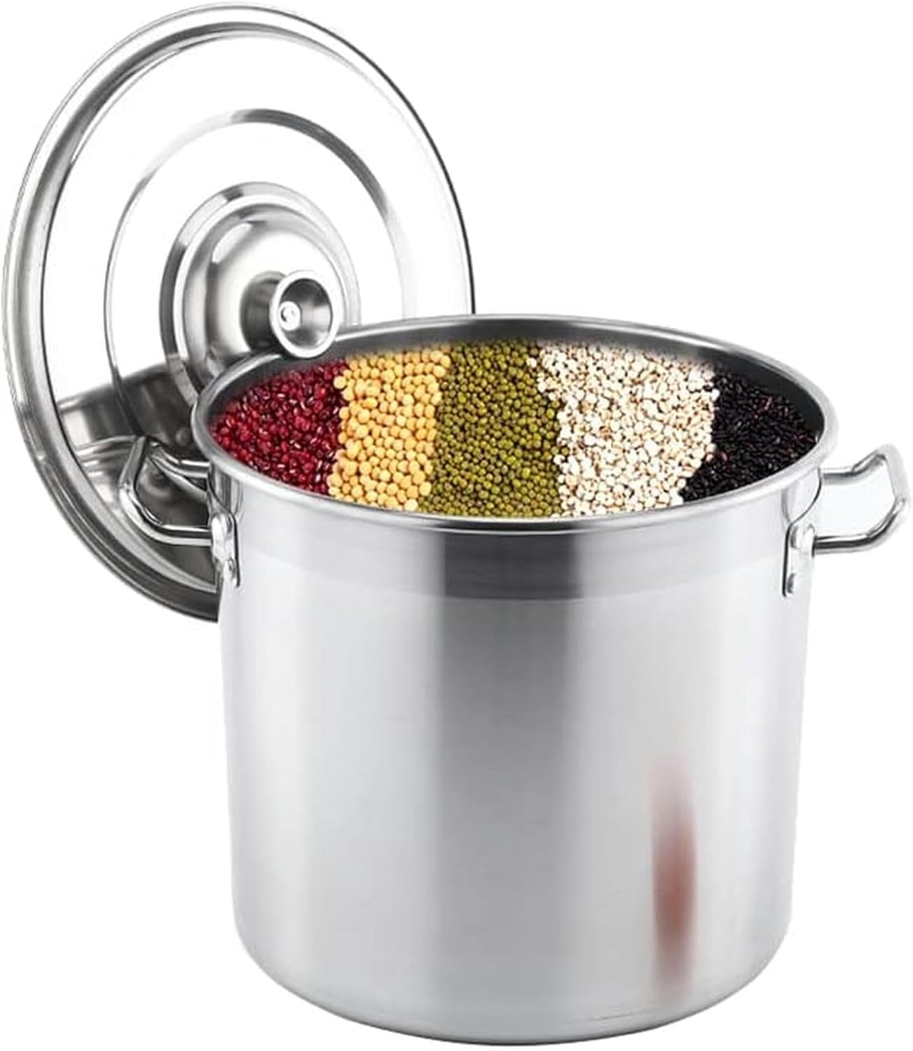 Commercial Stainless Steel Stock Pot with Basket Lid, Heavy Duty Crawfish Seafood Boil Pot, Outdoor Turkey Fryer, Clam Steamer(63QT)