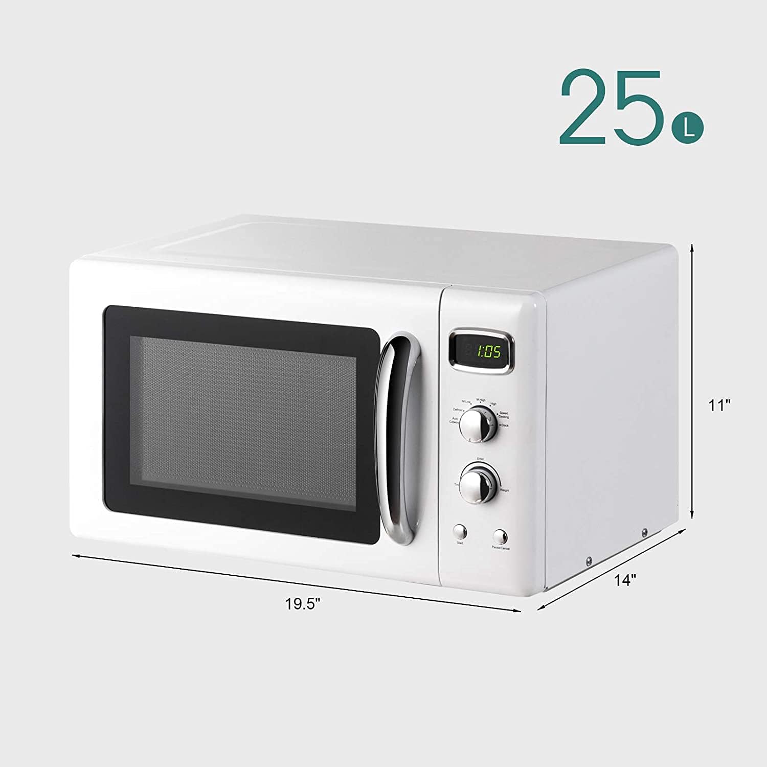 Moccha Large 0.9Cu.ft Countertop Microwave Oven, 900-Watt Retro Microwave w/Child Safety Lock, Defrost & Auto Cooking Function, LED Display, Glass Turntable (White)