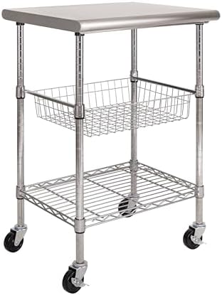 Seville Classics Commercial Work Table Island Utility Cart Prep Station, for Restaurant, Kitchen, Warehouse, Garage, Hotel, Home, Stainless-Steel Top NSF , 24