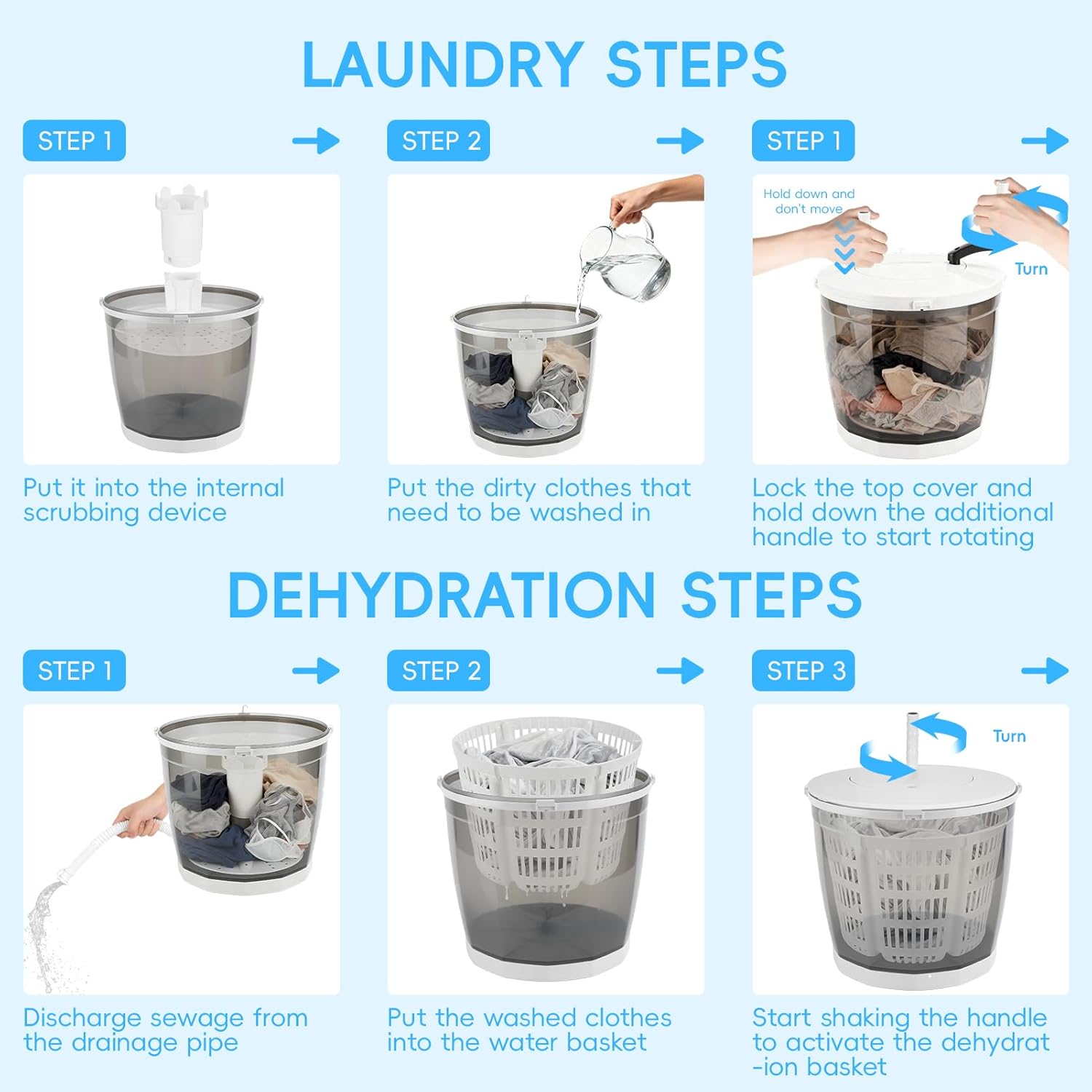 2‑in‑1 Hand Crank Washing Machine & Spin Dryer, Mini Portable Washing Machine, For Travel, Dorm, Camping, No Power Needed, Suction Cup Base, 2kg Capacity, Energy‑efficient (1)