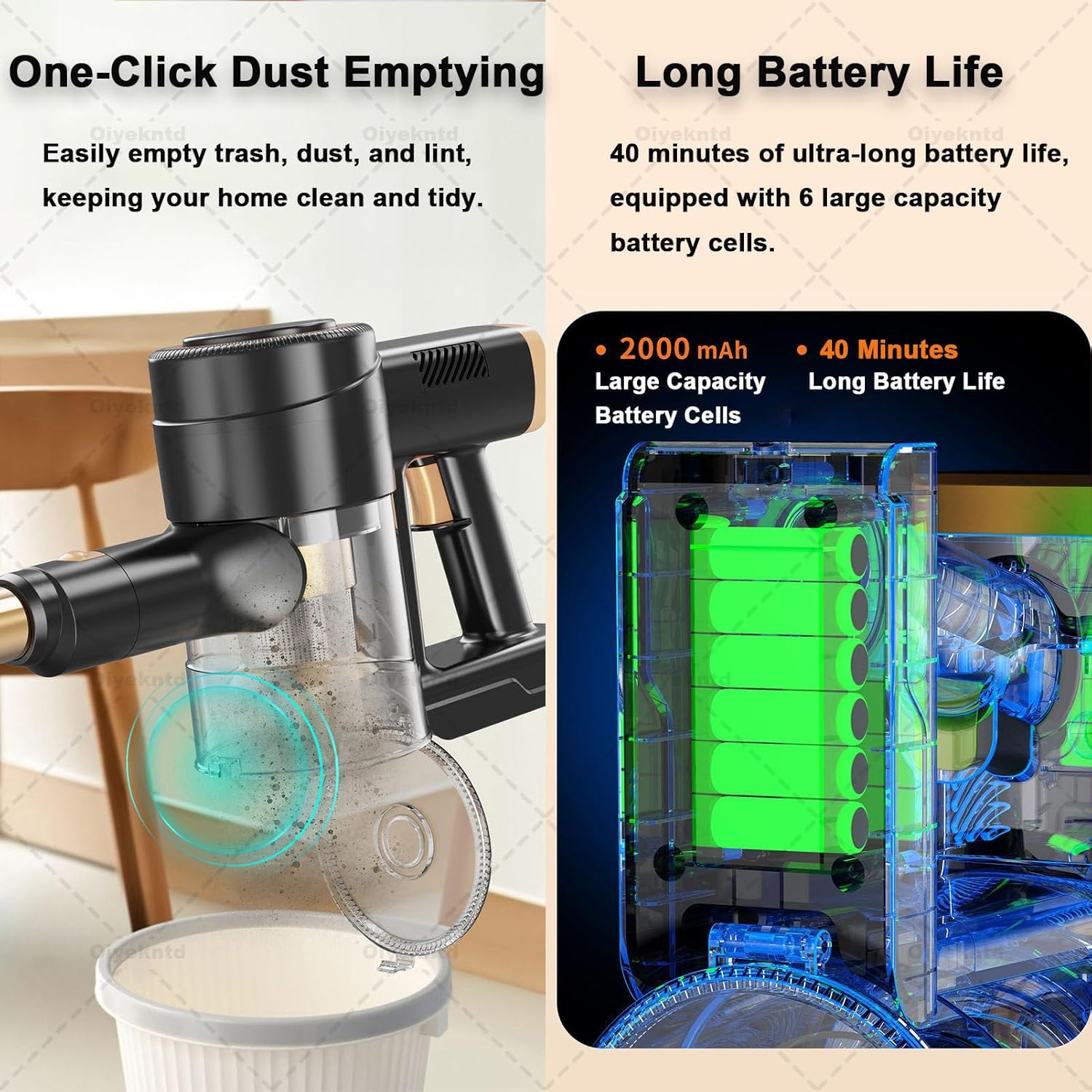 Cordless Vacuum Cleaner Stick Vacuums, Electric Brooms Powerful Lightweight Vaccum Cleaners Upright Handheld Rechargeable Lithium-Ion Battery Wireless for Home Hardwood Floor Carpets Car