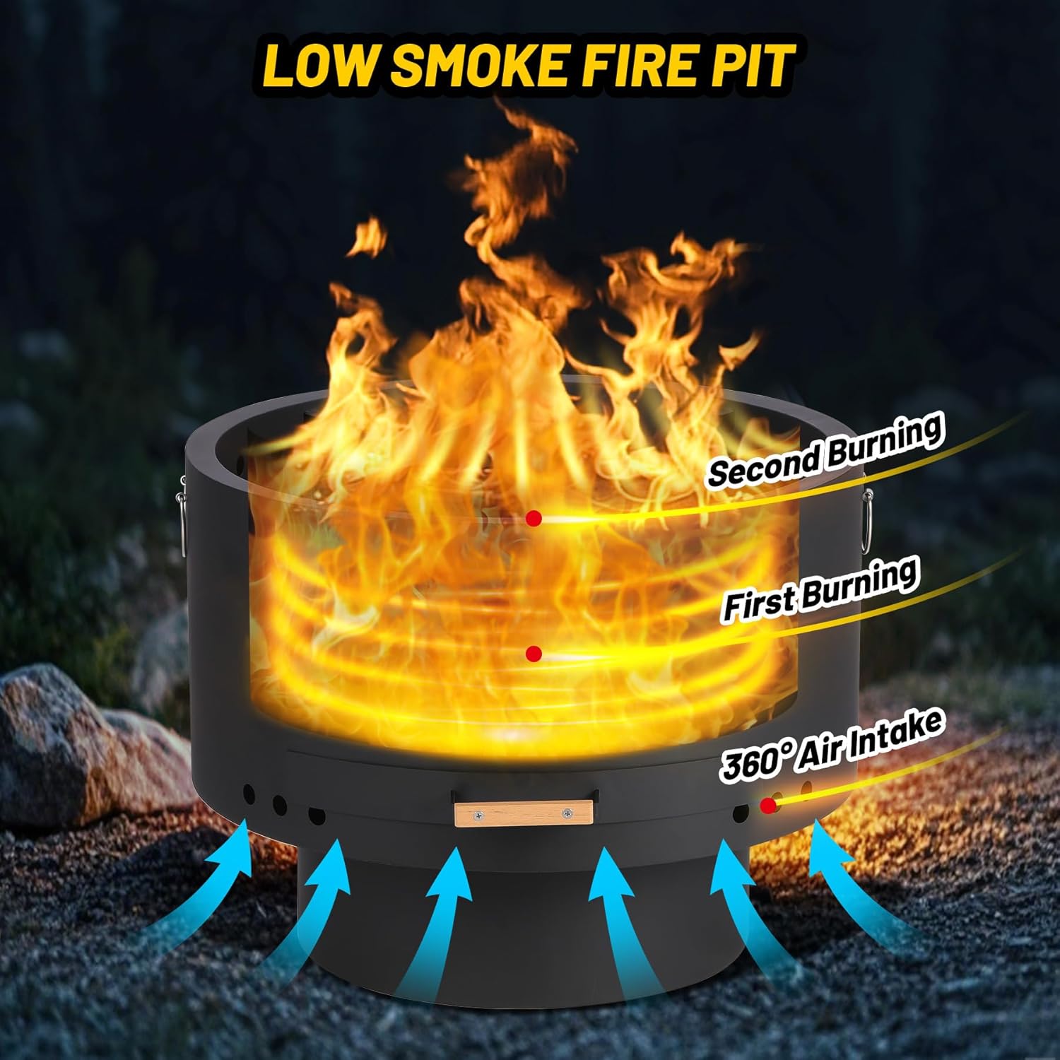Garvee 26 in Smokeless Fire Pits, Wood Burning Firepits with Fire Poker, Outdoor Portable Fire Pits with Removable Ash Pan and Hardwood Top, Backyard Fireplace for Camping, Picnic and