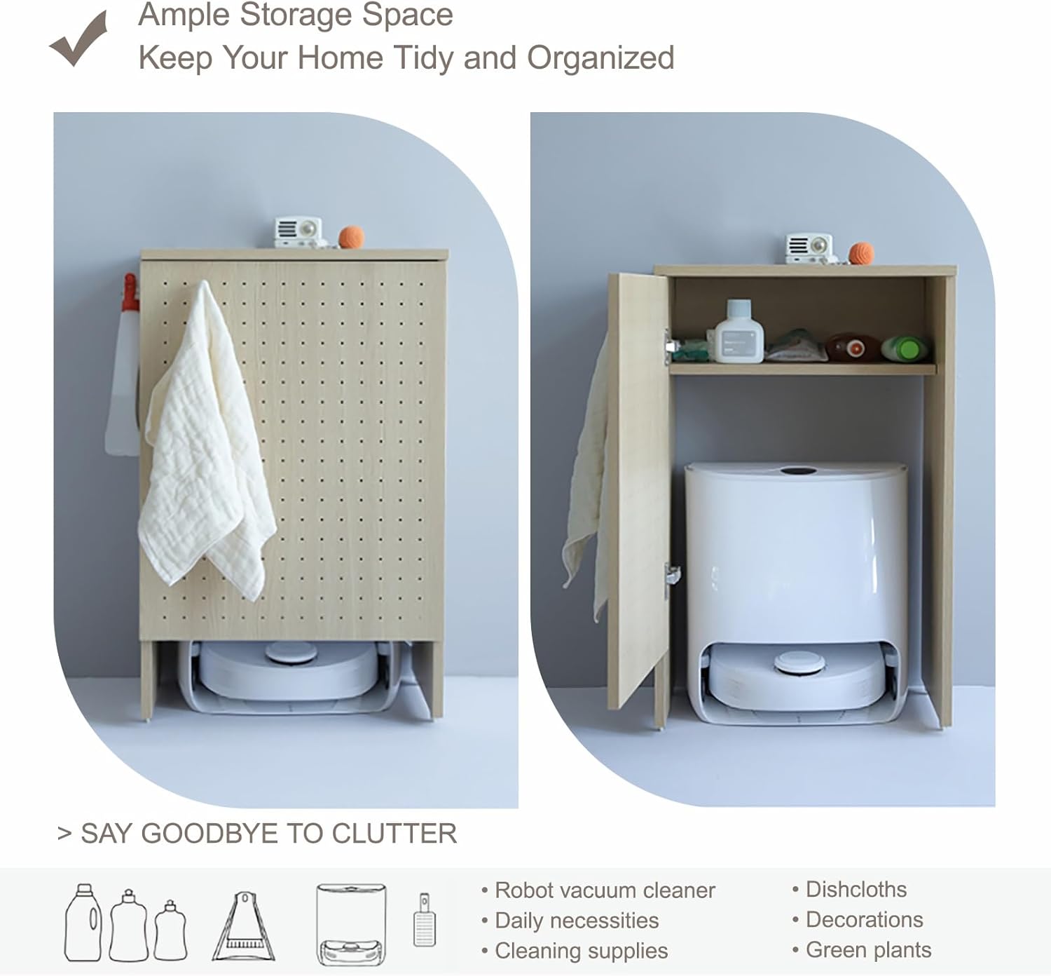 Mobile Robot Vacuum Storage Cabinet Side Table, Multi Tier End Cabinet with Wheels Accent Side Tables for Living Room Bedroom(Yellow)