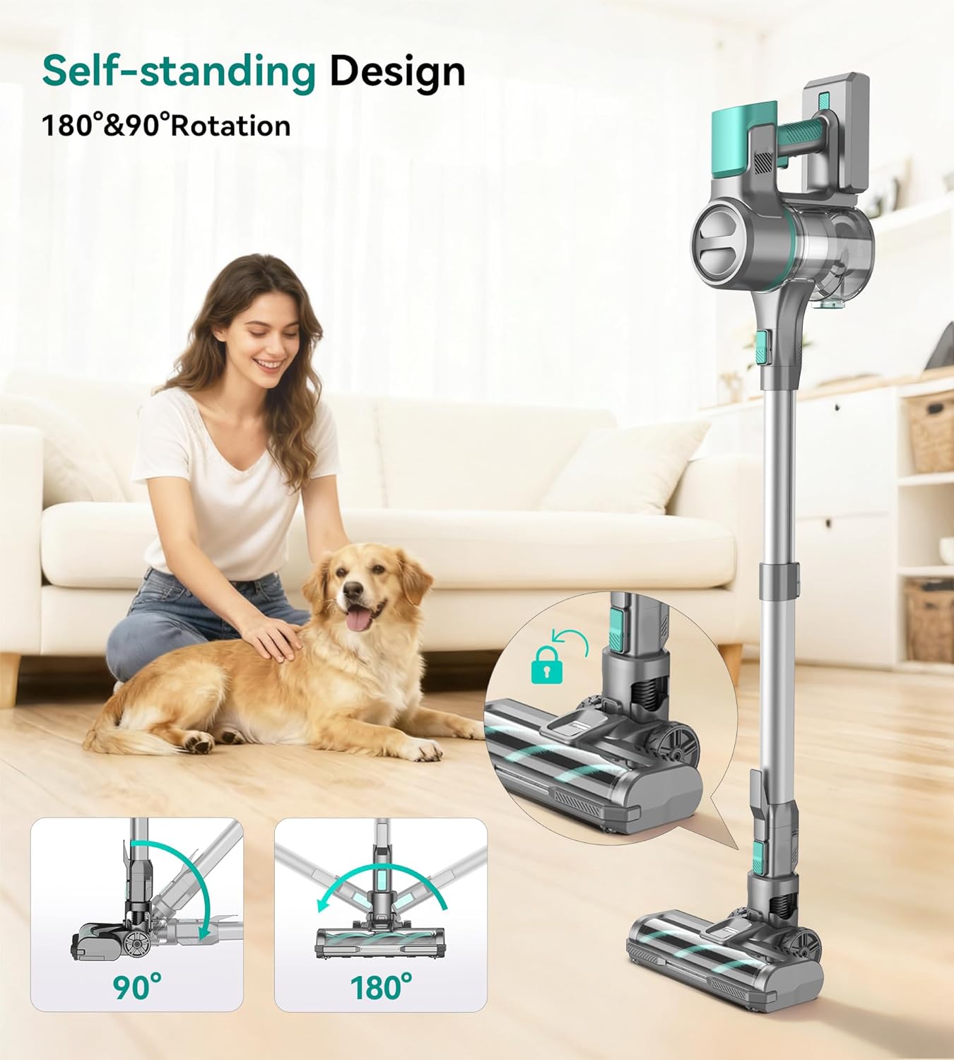 S10K Cordless Vacuum Cleaner, 55Kpa 60mins Lightweight Stick Vacuum with Powerful Suction for Home, Rechargeable, Self-Standing, Handheld Vacuum Cleaners for Hardwood Floors, Carpets, Pet Hair