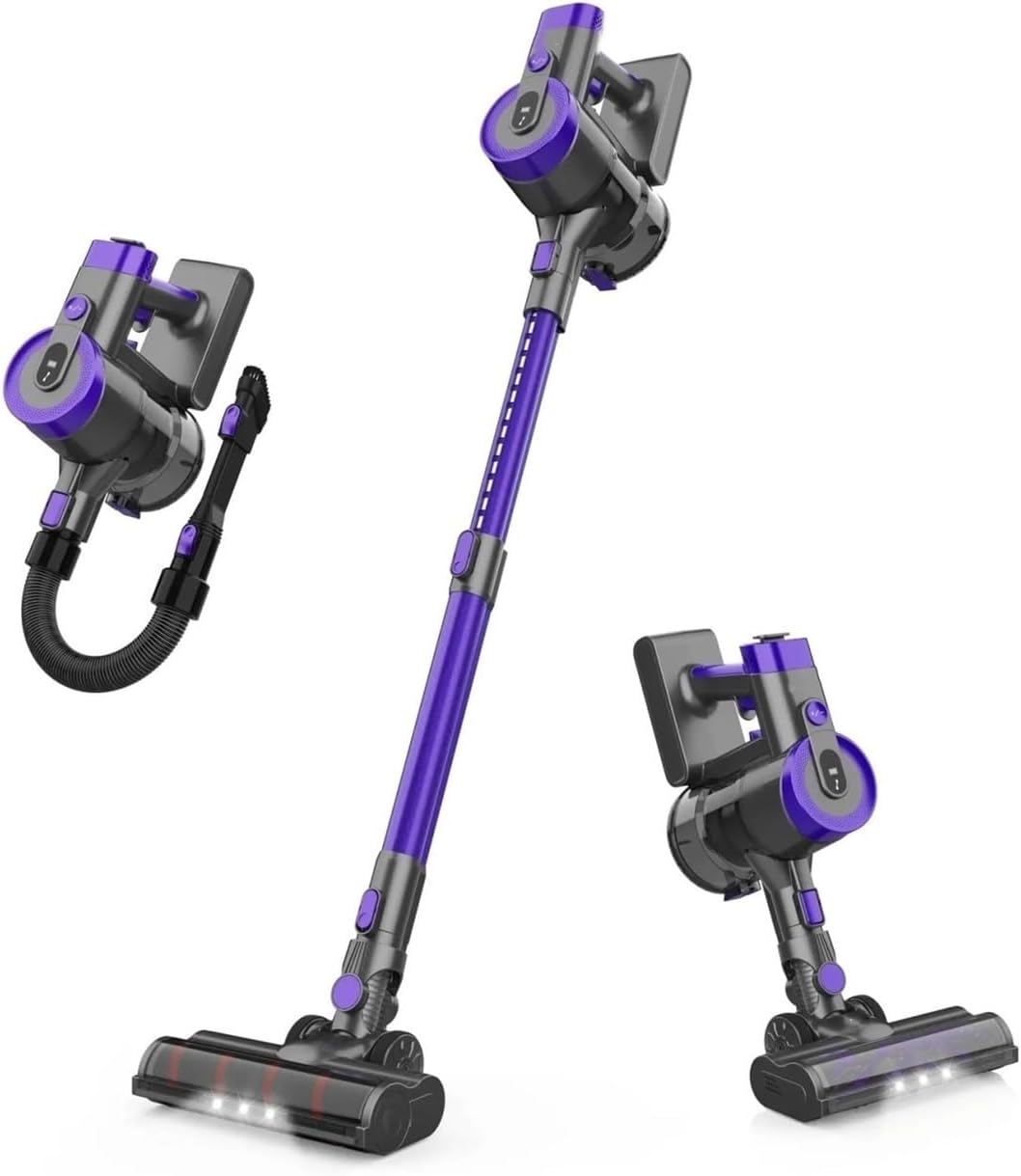 Cordless Vacuum Cleaner 6 In 1 Stick Vacuum 28KPa 365W Motor Powerful Handheld Vacuum Suction For Hard Floor Carpet Compatible With Devoac V90(V90 Purple)