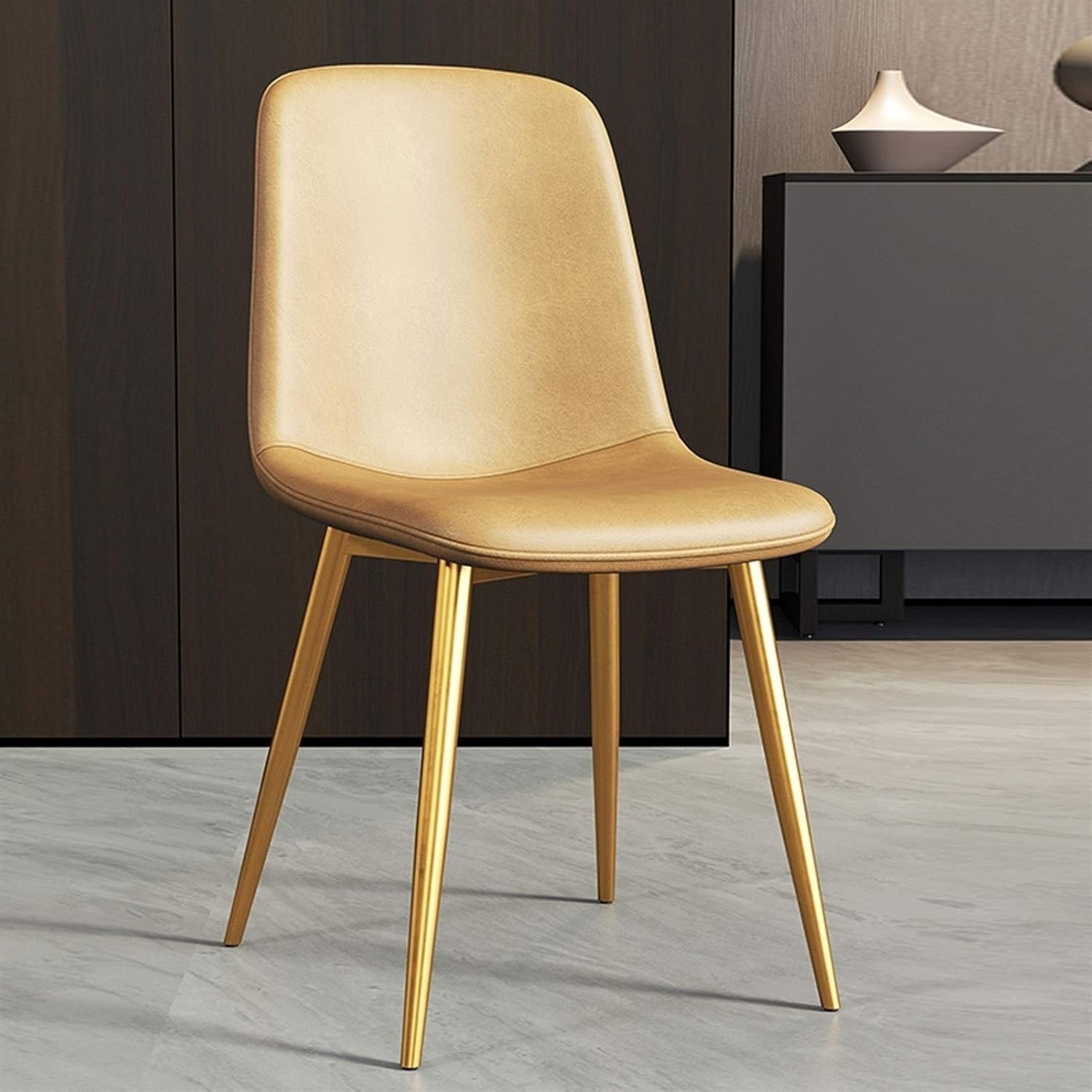 Modern Kitchen Dining Room Chairs Faux Matte Suede Leather Dining Chairs with Backrest Soft Cushion and Sturdy Metal Legs for Office Lounge Kitchen Bedroom (Color : Camel, Size : Gold feet)