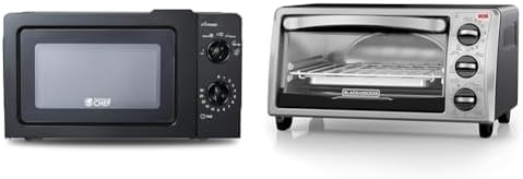 COMMERCIAL CHEF 0.6 Cubic Foot Microwave with 6 Power Levels, Small Microwave with Grip Handle & BLACK+DECKER 4-Slice Toaster Oven, TO1313SBD, Even Toast, 4 Cooking Functions Bake