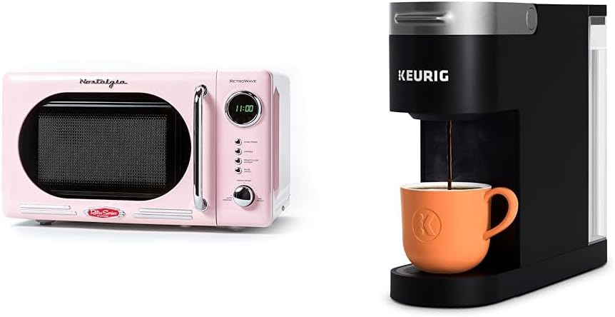 Nostalgia Retro Compact Countertop Microwave Oven - 0.7 Cu. Ft. - 700-Watts & Keurig K- Slim Single Serve K-Cup Pod Coffee Maker, Multistream Technology, Black