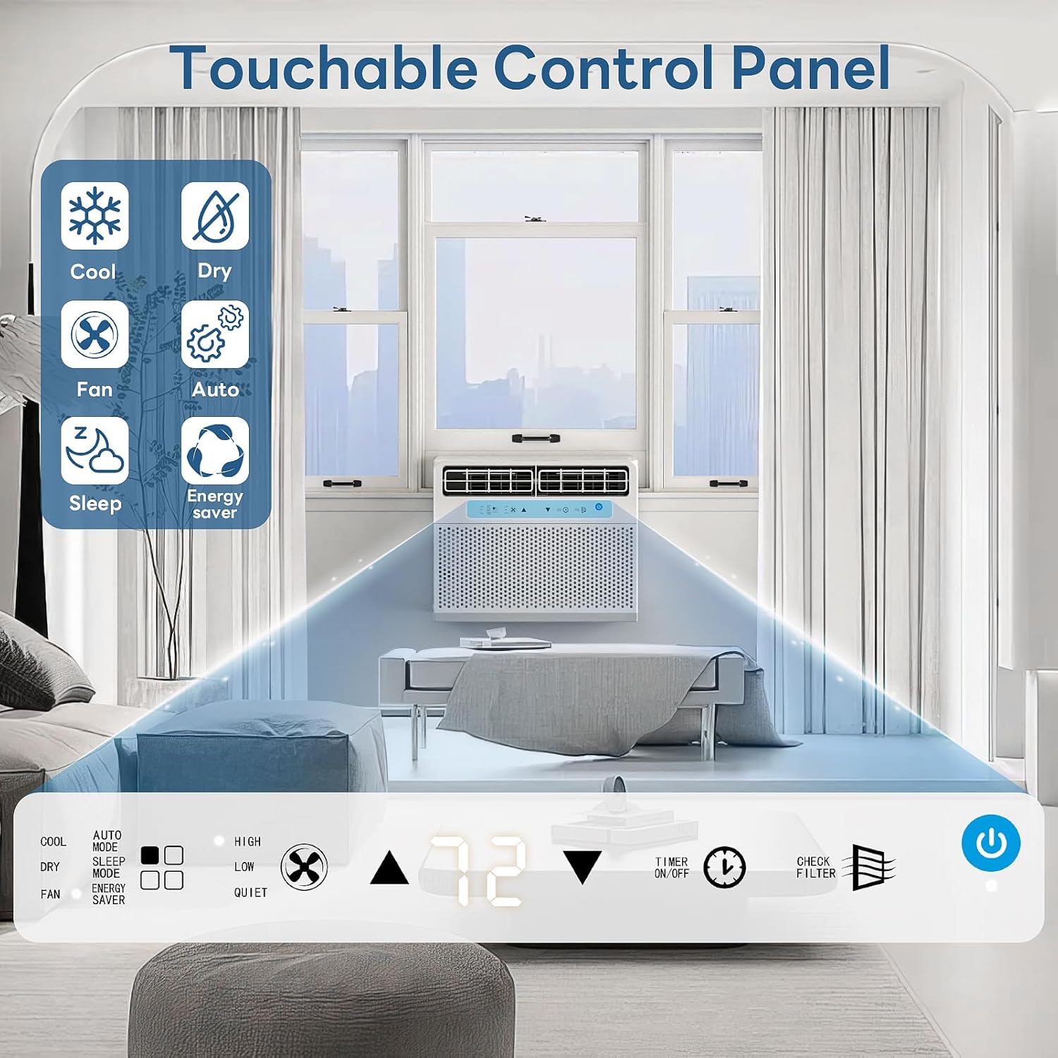 ZAFRO U Shaped Window Air Conditioner 10000BTU AC Window Unit Cools 450 Sq.Ft., Ultra Quiet Energy-Efficient Cooling, With Remote Control