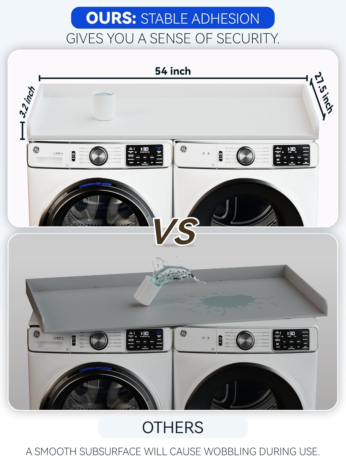 Washer Dryer Countertop High-Adhesion, Non-Slip Protective Layer, 54