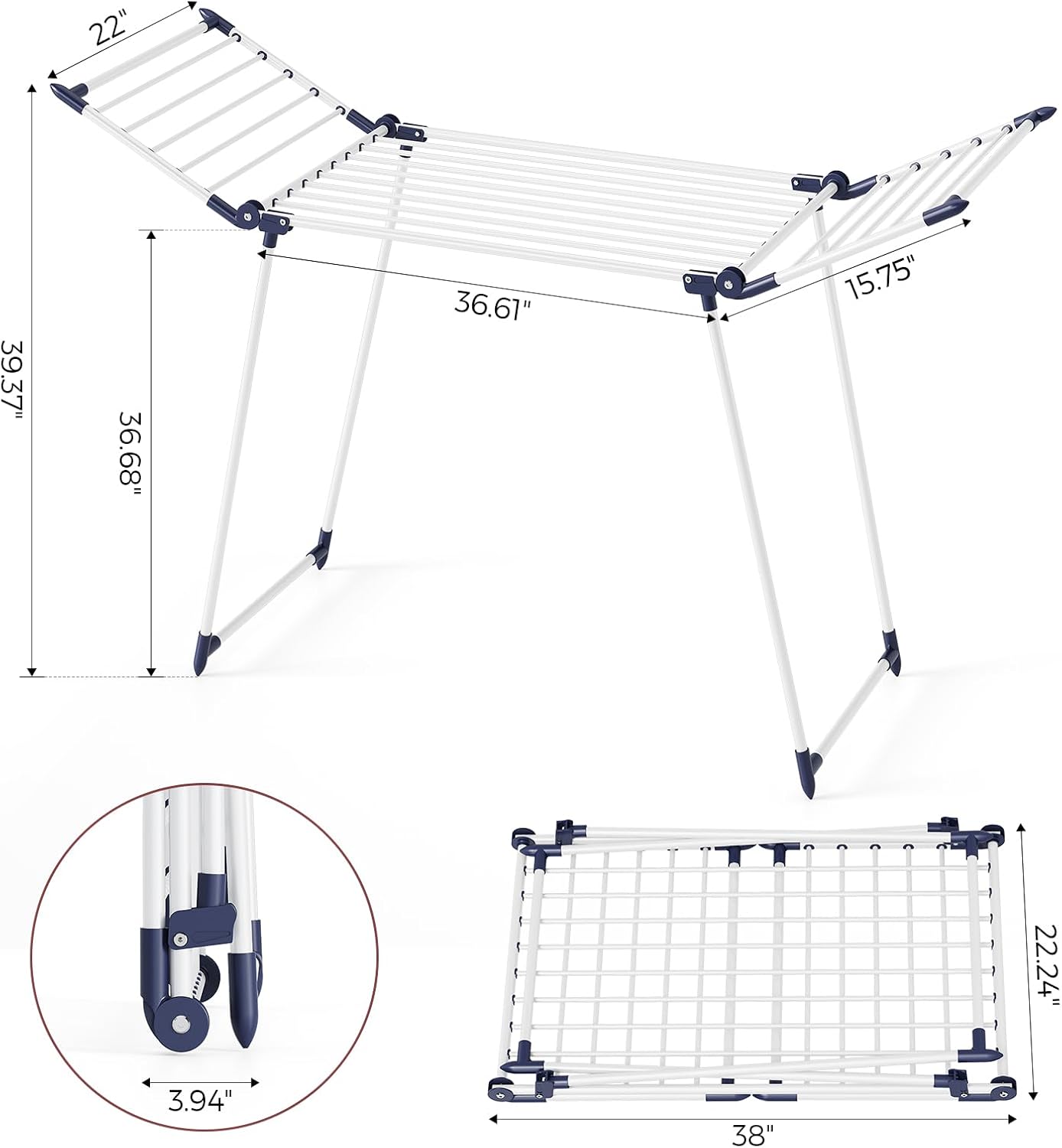 APEXCHASER Clothes Drying Rack Foldable, Large Drying Rack Clothing, Winged Laundry Rack Folding Indoor Outdoor, Metal Clothes Airer for Bedding Towel Sweater Heavy Duty, 68.9