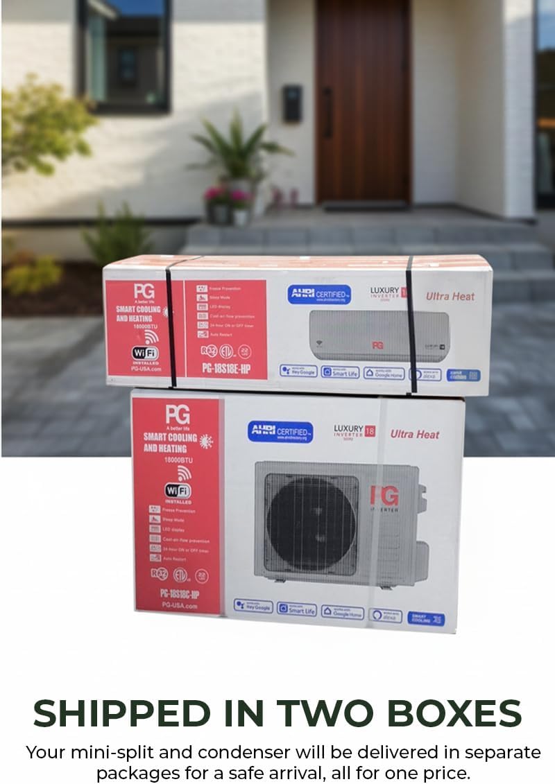 PG 30,000 BTU 2.5-Ton Mini-Split Inverter+ Heat Pump with WiFi, 220V/230V, Powerful Single-Zone AC & Heater for 1,300 Sq Ft | Includes Smart LED Bulb A19 with Voice Control & Google, Alexa