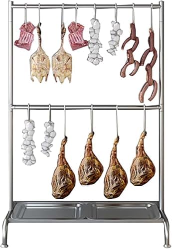 Heavy-Duty Stainless Steel Sausage Rack & Meat Drying Rack for Grill & Smoker, Freestanding BBQ Tool with Drip Tray for Chicken Legs, 56x51 Inch Cooking Accessory