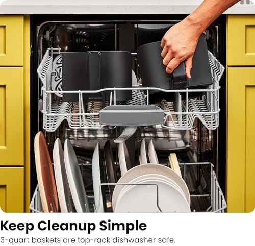 Chefman 6 Quart Dual Basket Air Fryer - Digital Touchscreen, Smart Sync Finish, Hi-Fry, Auto Shutoff, 2 Independent 3QT Nonstick Dishwasher-Safe Frying Baskets - Digital Double Air Fryer - Black