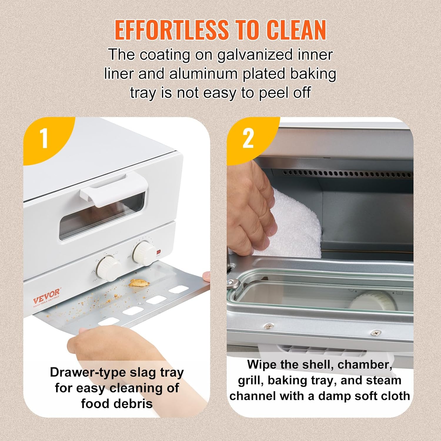 VEVOR 5-IN-1 Steam Oven Toaster, 12L Convection Oven, 1300W Steam Toaster Oven Countertop Combo with Grill, Pizza Pan, Gloves, 2 Slices Toast, 6-inch Pizza, Home and Commercial Use