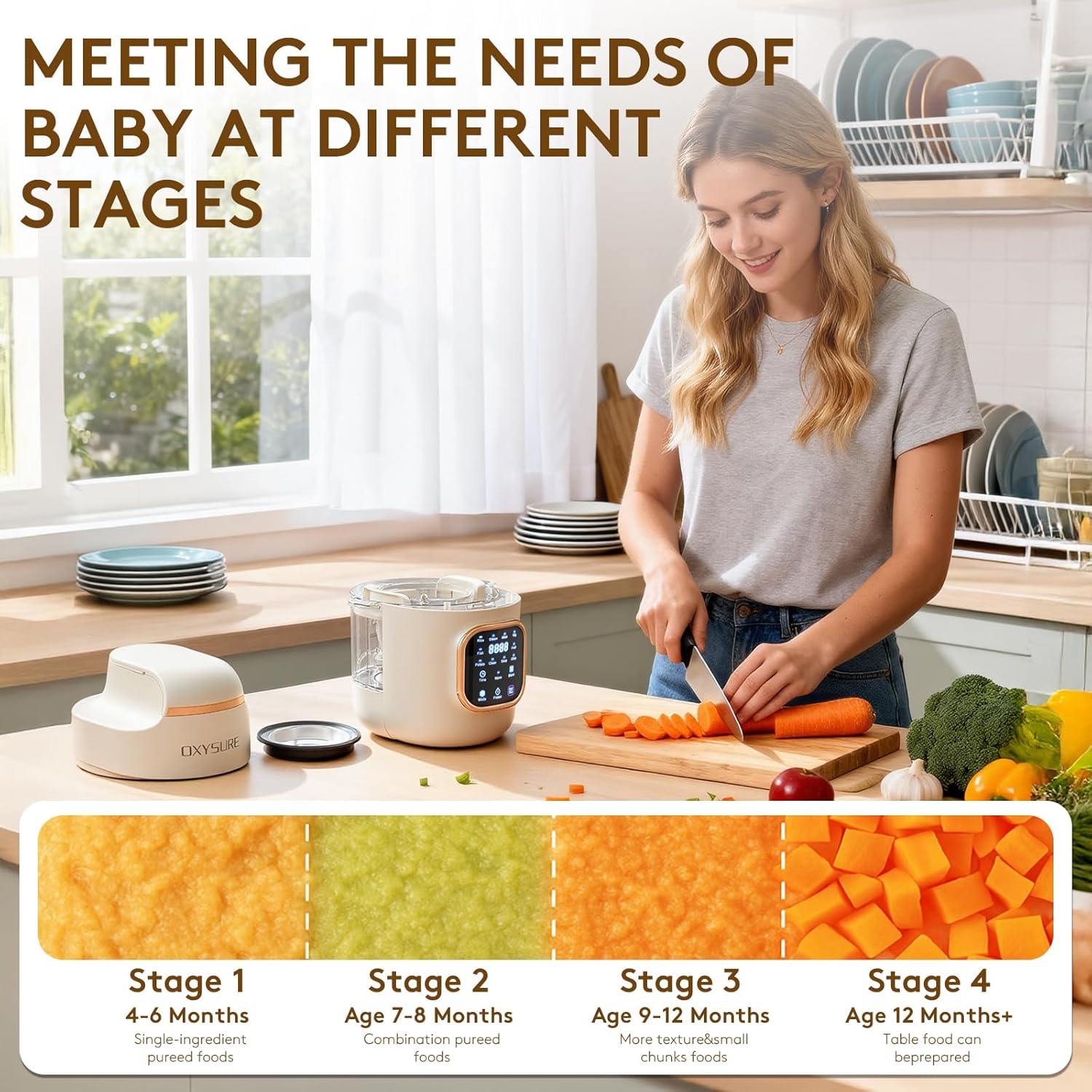 10 IN 1 Baby Food Maker, Glass Baby Food Mills, Baby Food Blender for Baby Puree, Fruit, Meat, Vegatable, Easy Cleaning, Touch Screen Control, Cook at Home 10oz (White)