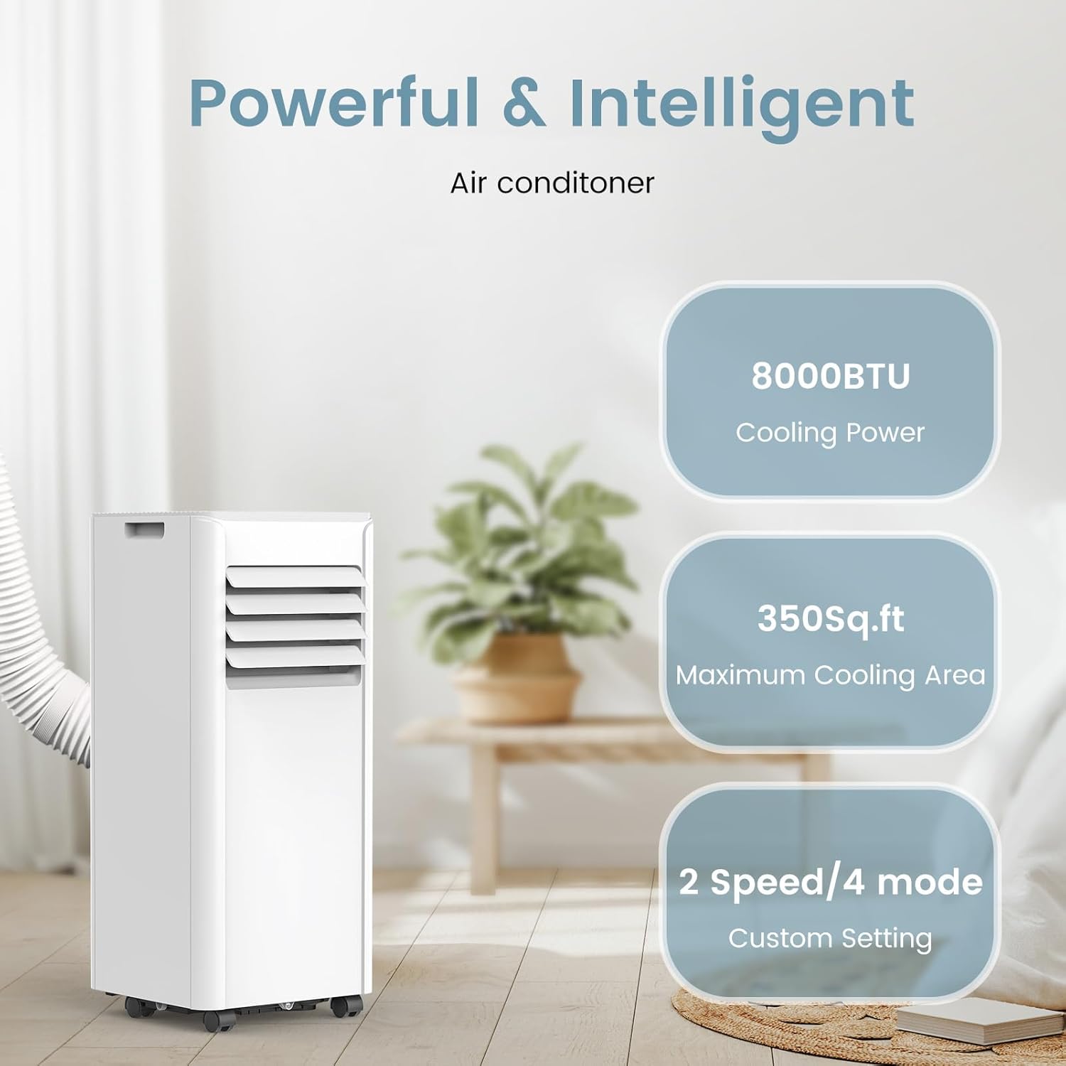 COWSAR 8,000 BTU Portable Air Conditioners with Remote, Portable AC Unit Cools Up to 350 Sq.ft, 4 Modes with Fast Cooling, Sleep Mode, 24H Timer for Bedroom, Room, Apartments, White