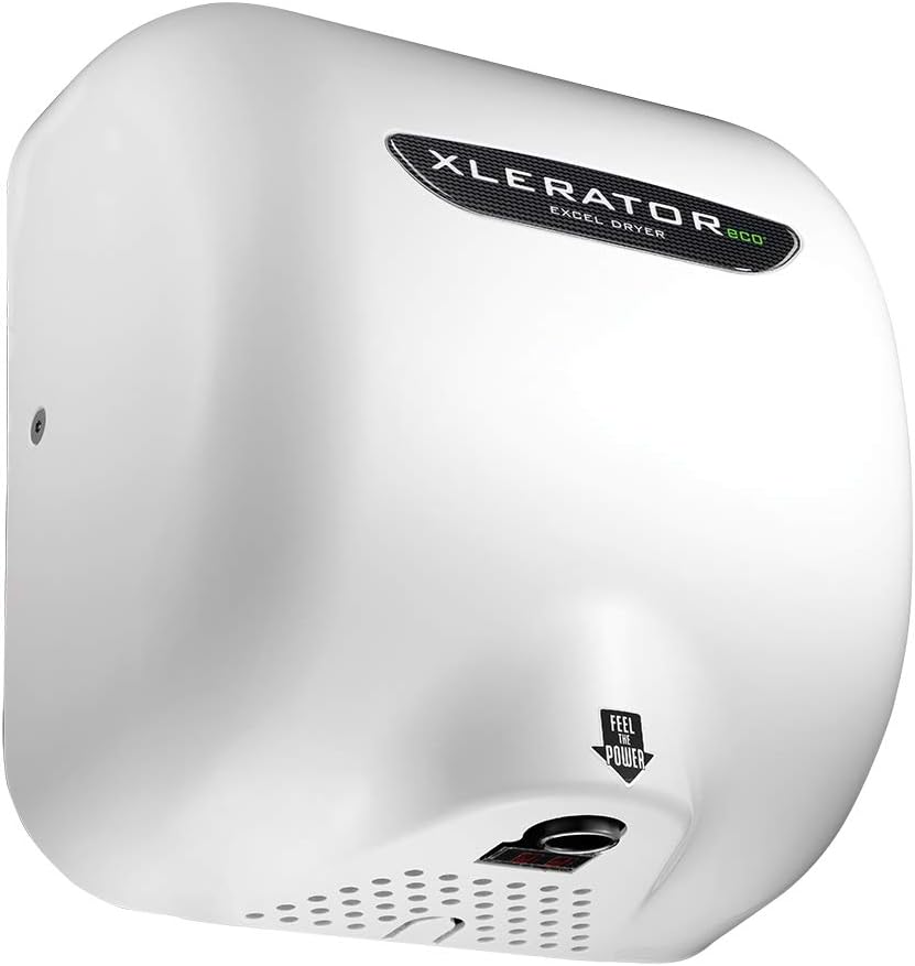 XLERATOReco XL-BW-ECO 1.1N High Speed Commercial Hand Dryer, Excel Dryer, White Thermoset Cover, Automatic Sensor, Surface Mount, Noise Reduction Nozzle, LEED Credits, No Heat 4.5 Amps 110/120V