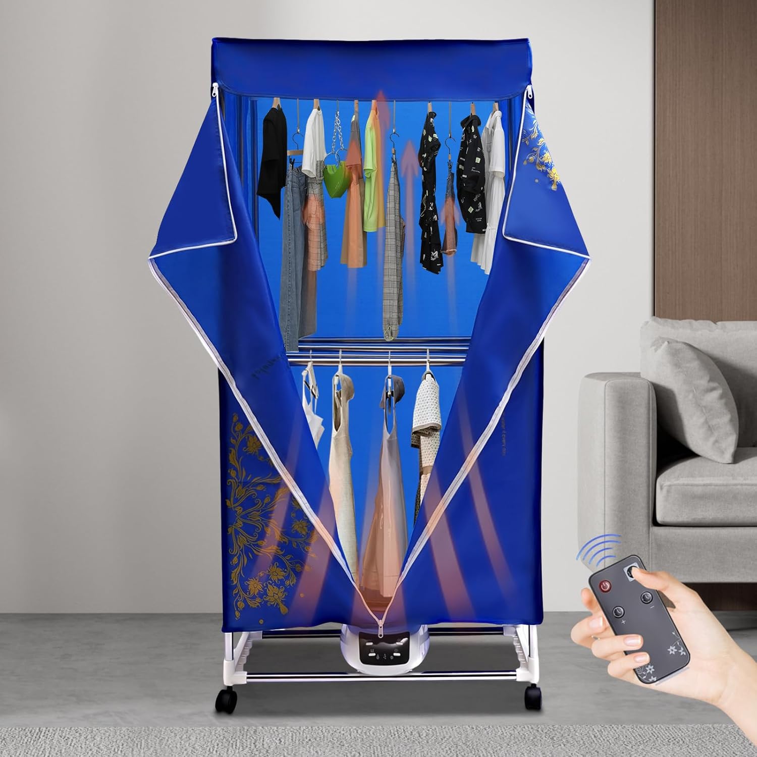 Portable Clothes Dryer 110V 1200W Small Cloth Drying Machine with 2 Tier Rack Heated Clothes Drying Rack Heated Airer for Laundry for Apartment, Dorm, RV, w/Timer & Controller