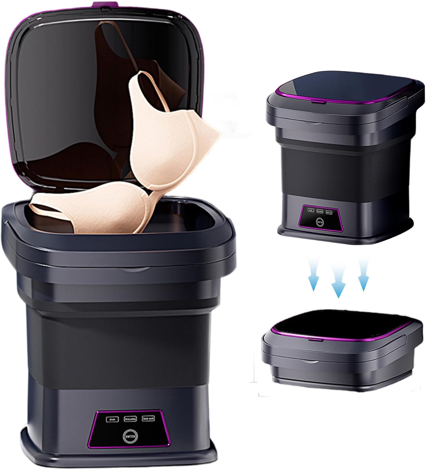 Portable Washer 13L 3 Modes Foldable Mini Washing Machine with Drain Pipe, Handle and Suction Cup Small Laundry Machine for Underwear Socks Baby Clothes