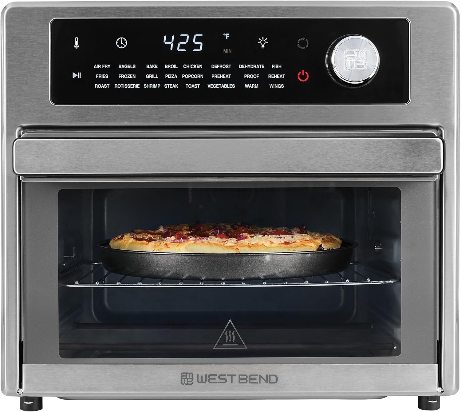 West Bend XL Air Fryer Oven 26-Quart with Digital Controls Easy-View Door and 24 Cooking Presets, Includes Nine Accessories, 1700-Watts, Metallic