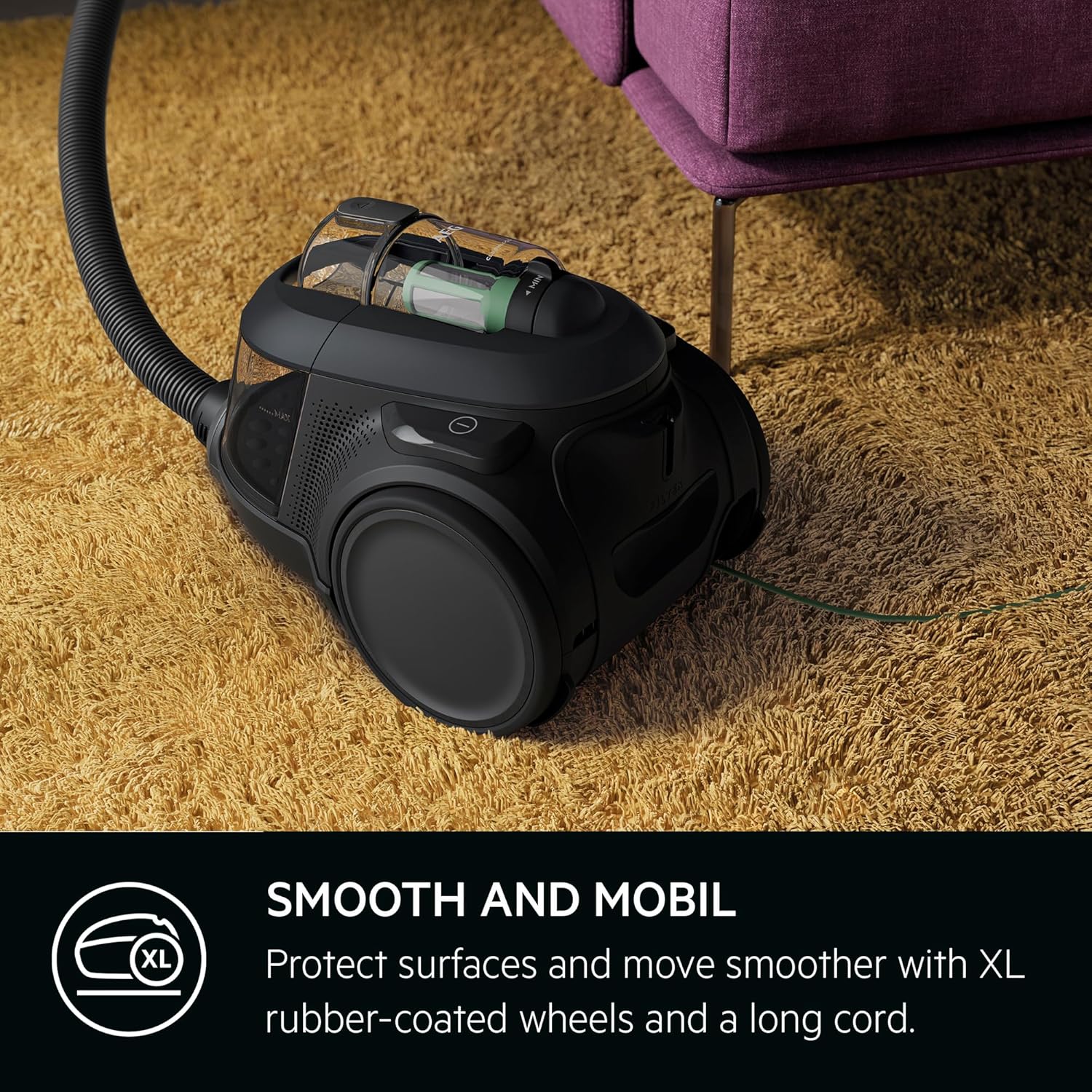 AEG 900258554 Bagless Vacuum Cleaner, 60% Recycled Material, 550 W, Additional Nozzles, Soft Wheels, 74 dB, 1.6 lt Reservoir, Black