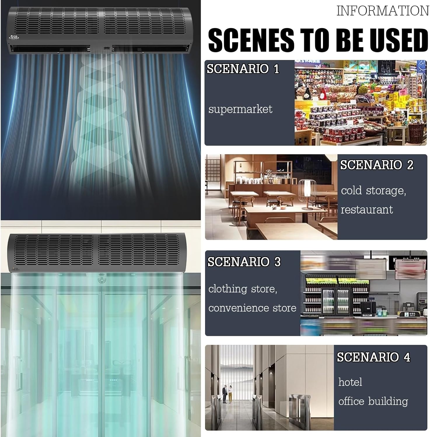 Air Curtain,Commercial Silent Door Air Curtain Machine, Energy-Saving Remote Control Black, Available in 1.5/1.8/2 Meters(1.5m)