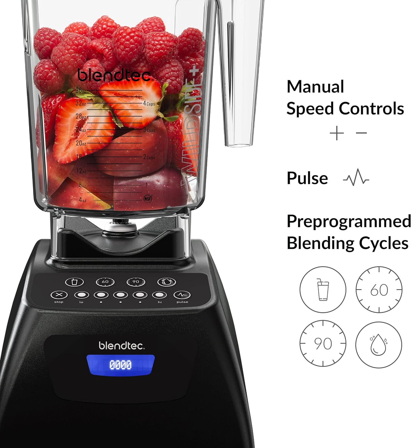 Blendtec Classic 575 Blender - WildSide+ Jar and Spoonula Spatula BUNDLE - Professional-Grade Power - Self-Cleaning - 4 Pre-programmed Cycles - 5-Speeds - Black