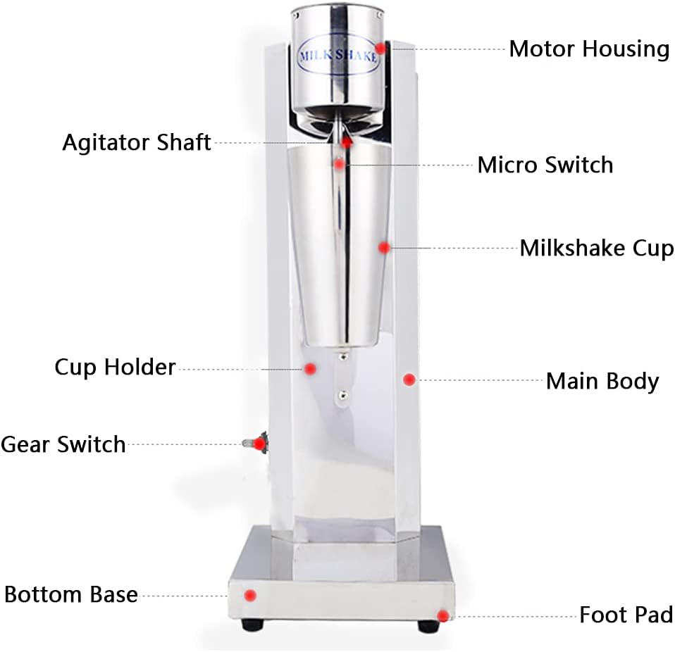 Milkshake Maker Drink Mixer Blender Machine with 800ML Cup, Electric Single-Head Milk Shake Machine Stainless Steel Smoothie Milk Ice Cream Blender 180W