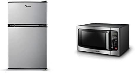 Midea WHD-113FSS1 Compact Refrigerator, 3.1 cu ft, Stainless Steel & TOSHIBA EM131A5C-SS Countertop Microwave Oven, 1.2 Cu Ft with 12.4