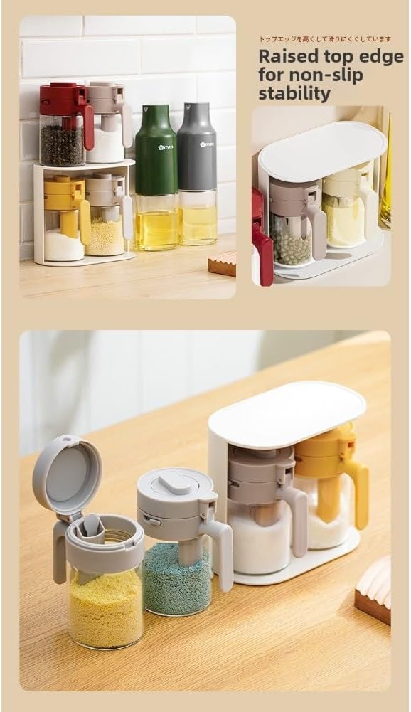 Quantitative Seasoning Container With Airtight Seal And Forward Handle, For Household Kitchen Storage Of Spices, Tea, Coffee Beans, And Seasoning Blends(Cream)