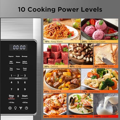 BLACK+DECKER Over the Range Microwave Oven with Vent and One-Touch Auto Cooking, 1.7 cu. ft. OTR Over Stove Microwave, Stainless Steel, 1000 Watts, EM044K6CE-SS