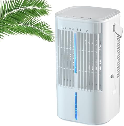 Portable Air Conditioner, Air Cooler Evaporative, Air Cooling Fan & Humidifier, 3 Speeds Mode 7 Colors LED Quiet Mini Air Conditioner Fan for Home Office(White)