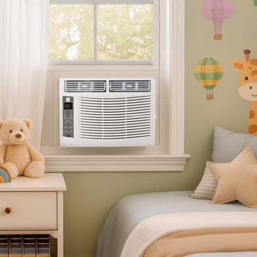 Kenmore KM6K-R 6,000 BTU Window Air Conditioner for Small to Medium Rooms up to 250 Sq. Ft. – Quiet Cooling, Remote Control, Easy Install, Energy Efficient, Digital Display, Washable Filter