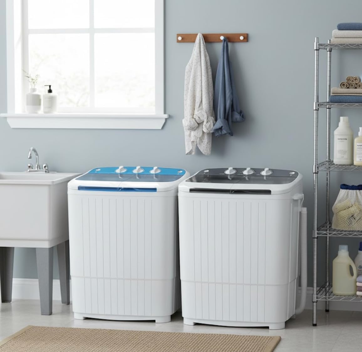 Portable Washing Machine,18 lbs Capacity,Washer and Dryer Combo Machine for Homes & Apartments,Twin Tub Laundry Washer with Spin Cycle