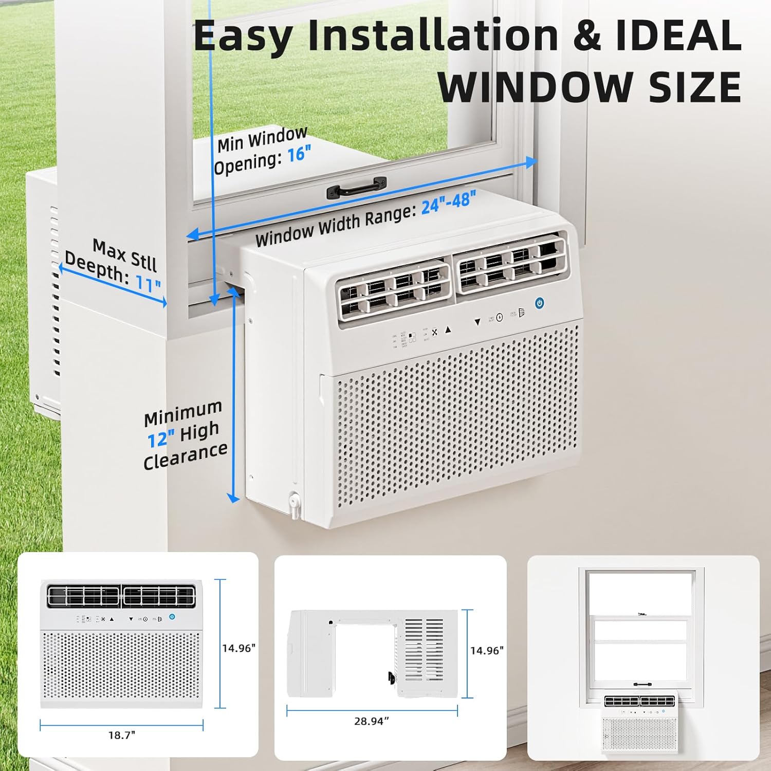 Antarctic Star 10,000 BTU U-Shaped Air Conditioner Window Unit with Full Window View, Ultra Quiet Window Air Conditioner Cools up to 450 Sq.ft, Energy Saving Window AC Units, Easy to install, White