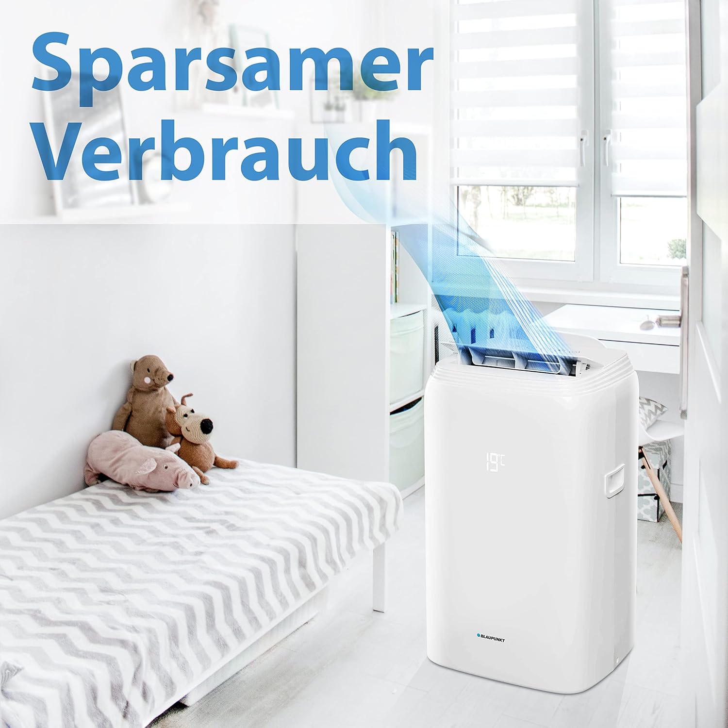 Blaupunkt Moby Blue G 111E (Mod. '21), mobile air conditioner local air conditioner, EU energy class A/A +, white, cold (3.2 kW / 11 kBTU), heating (2.9 kW / 10 kBTU), UV function, dehumidification,