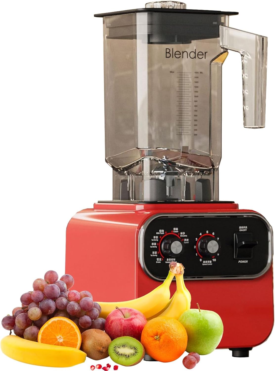 1600W Blender Ice Smoothies Fruit Food Processor Powerful Heavy Juicer 10 Speed Mixer Professional Commercial Grade Blenders (Color : Red, Size : 110V)