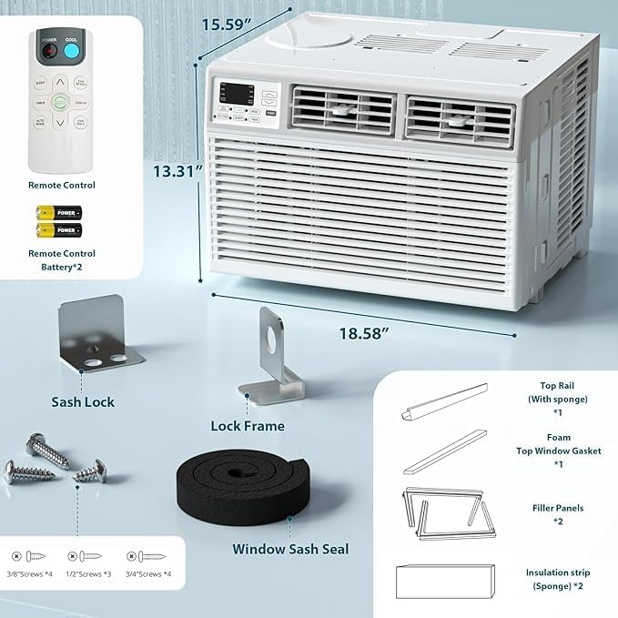Antarctic Star 8,000 BTU Air Conditioner Winodw Unit Cools up to 350 Sq. Ft. with 7 Modes, Ultra-quiet Window AC Unit with Remote Control, Easy to Install, Energy Saving, White