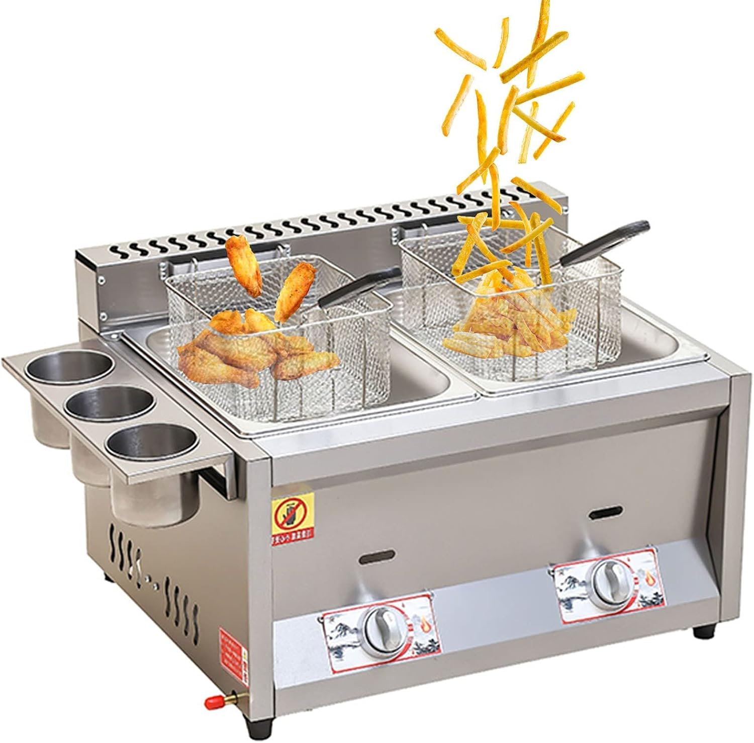 Deep Fat Fryer, Stainless Steel LPG Fryer, Stainless Steel Fat Fryer with Removable Basket, Freestanding Temperature Control with Lid