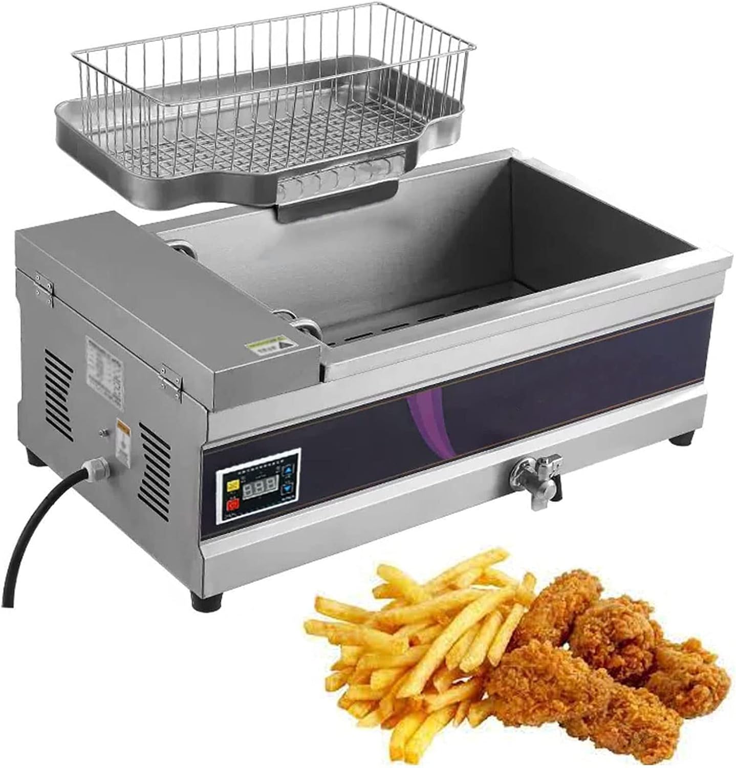 Electric Deep Fryer Fat Chip Fry Double Single Tanks Commercial Countertop Stainless Steel Chip Fryer French Fries, Oil Pan Total Electric Fryer Easy Clean