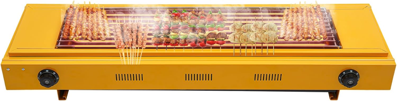 Electric Portable BBQ Grill & Large Surface Griller – 3000W Adjustable Temperature (122-572°F), Stainless Steel Design – Indoor Outdoor Use for Family, Restaurants, Parties (Yellow)