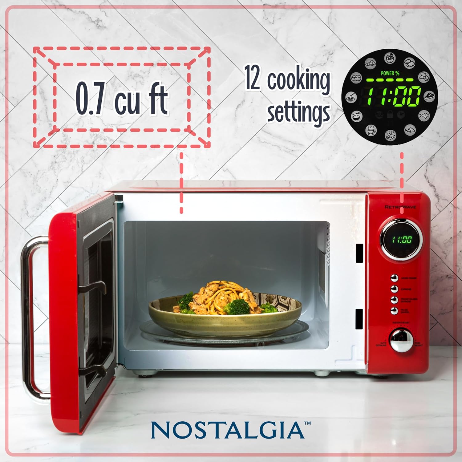 Nostalgia Retro Compact Countertop Microwave Oven - 0.7 Cu. Ft. - 700-Watts with LED Digital Display - Child Lock - Easy Clean Interior - Red & TOSHIBA EM131A5C-BS Countertop Microwave Ovens 1.2 Cu Ft