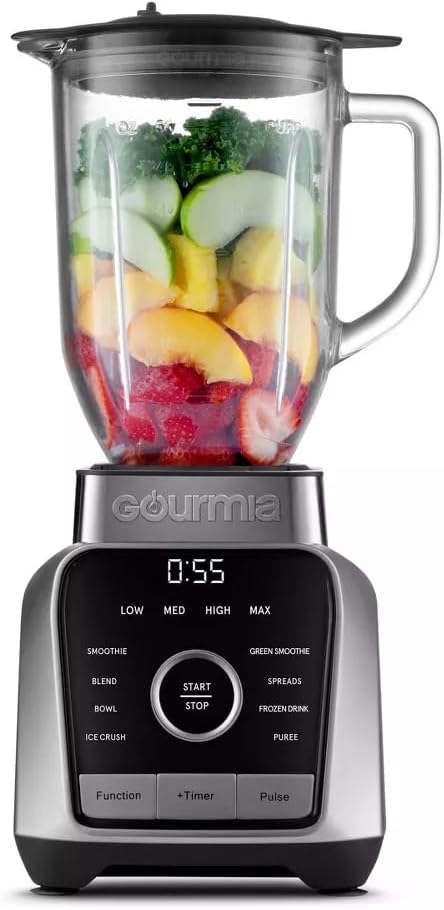 Gourmias Digital Kitchen Blender & Food Processor with 8 Blend Programs, 4 Speeds & Pulse, 1500W Motor, Built-In Timer & Safety Lock, Round Tamper, Dishwasher-Safe Jar, Compact Home Appliance