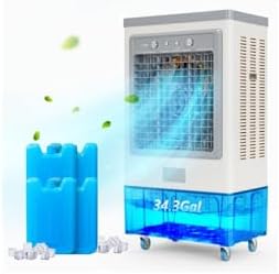 ROVSUN 9000CFM Commercial Portable Air Cooler, 34.3Gal/130L Evaporative Swamp Cooler, 3-IN-1 Cooling Fan with 3 Speeds, 4 Ice Packs, Humidifying Oscillating Fan for Shop, Factory, Garage