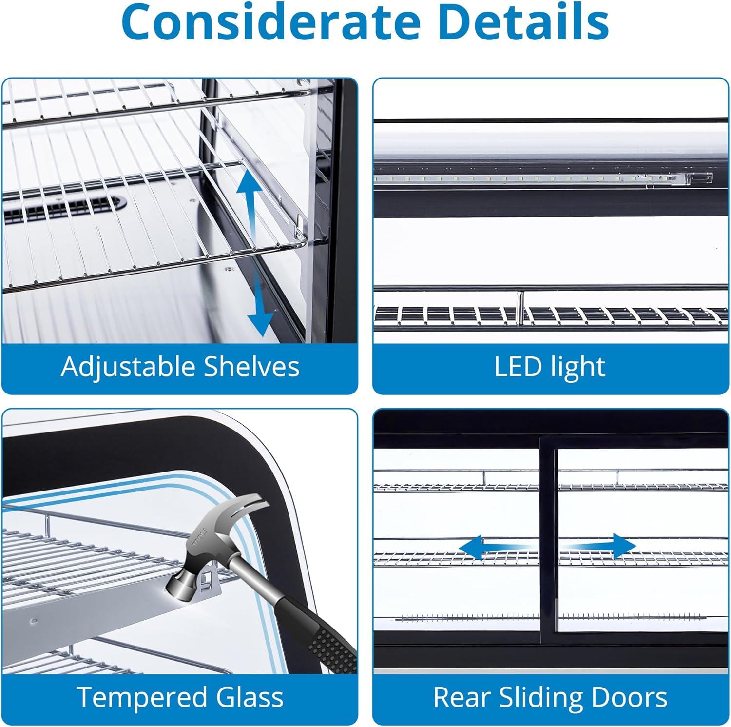 Display Refrigerator, 4.2 cu. ft. 160 Liter Commercial Cake Display Refrigerator with LED Lights, Air Cooling and Auto Defrost, Countertop Refrigerator for Bakeries, Cafes and Restaurants, Black
